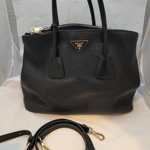 Prada - Twin Pocket Black Leather Tote w/ removable strap